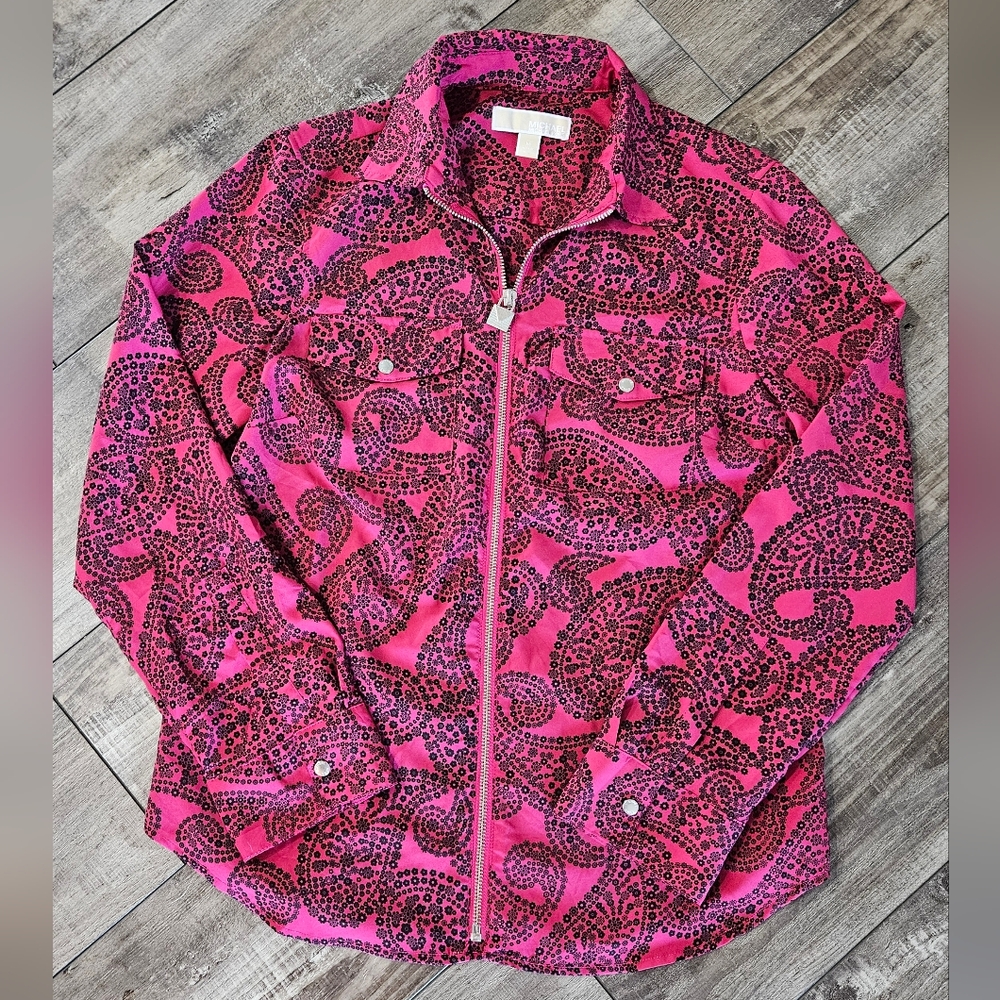 MICHAEL Michael Kors Hot Pink and Black Paisley Zip-Front Jacket